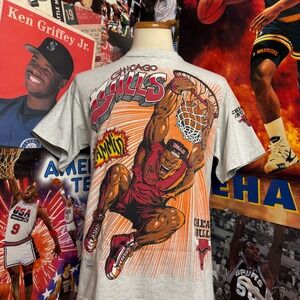 Vintage 90s Chicago Bulls Slammin T Shirt Basketball Graphic Tee Mens Sz‎ Large